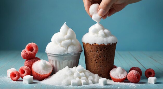 Photo a cup of whipped cream sits on a table with a cup of whipped cream