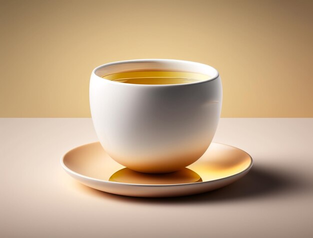 A cup of white tea with soft beige color background on table Generative AI