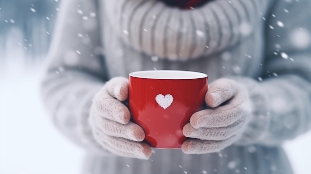 Cup of winter drink in hands high quality photo