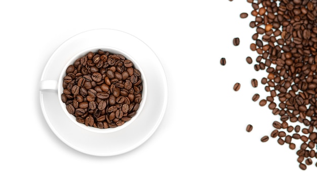 A Cup with coffee beans. View from the top.