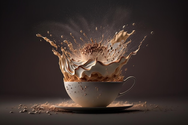 Cup with coffee being poured coffee and milk splashes Generative ai