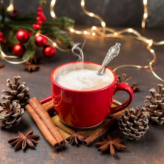 Cup with hot chocolate and gingerbread cookies for Christmas holiday Holiday concept