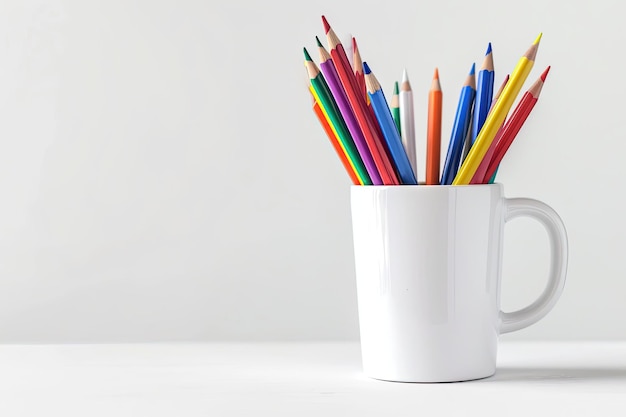 Photo cup with pens and pencils white