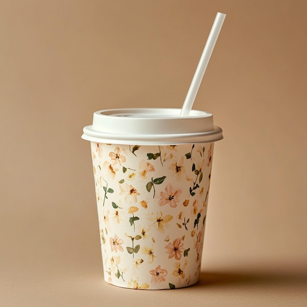 Photo a cup with a straw and a straw in it