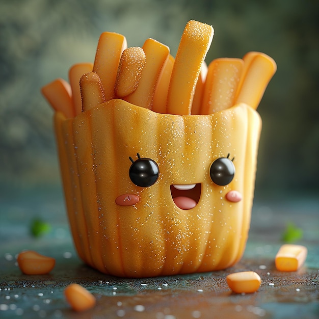 Photo a cup of yellow fries with a face on it