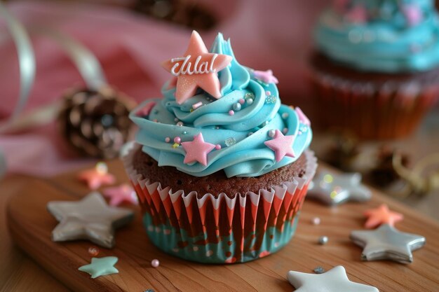 A Cupcake Decorated with Laila39s Name and a Star