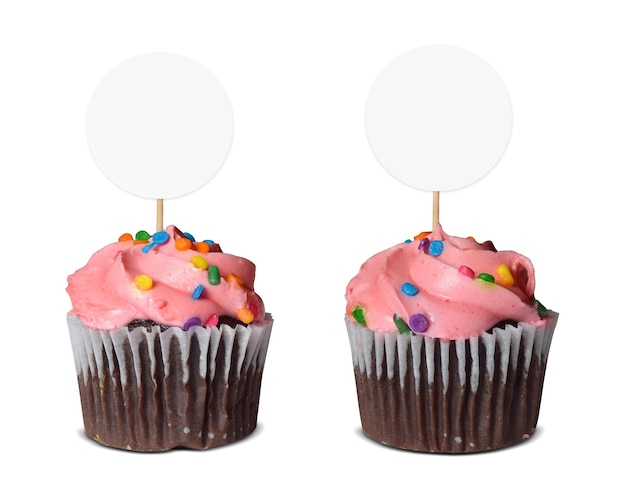 Cupcake Topper Mockup with Pink Cupcakes on White Background