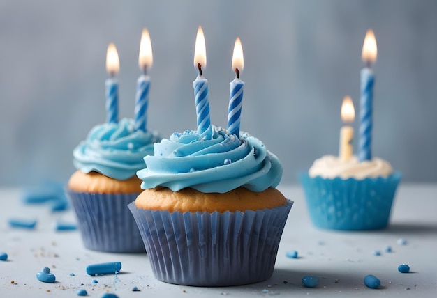 Cupcake with blue birthday candles Birthday candles