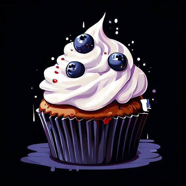 a cupcake with blueberries and white frosting with blueberries on it