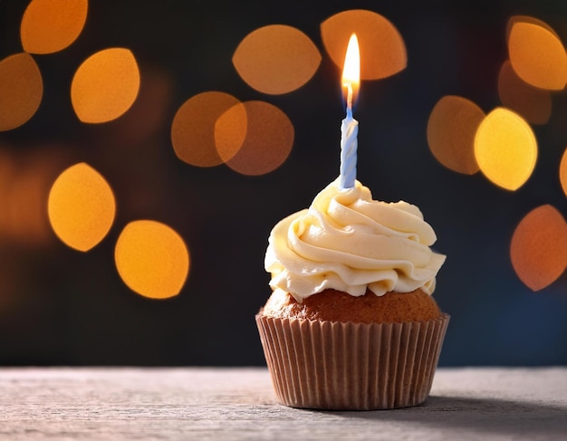 Photo a cupcake with a candle that has a candle on it