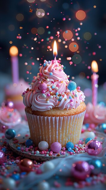 a cupcake with a candle that says  happy birthday