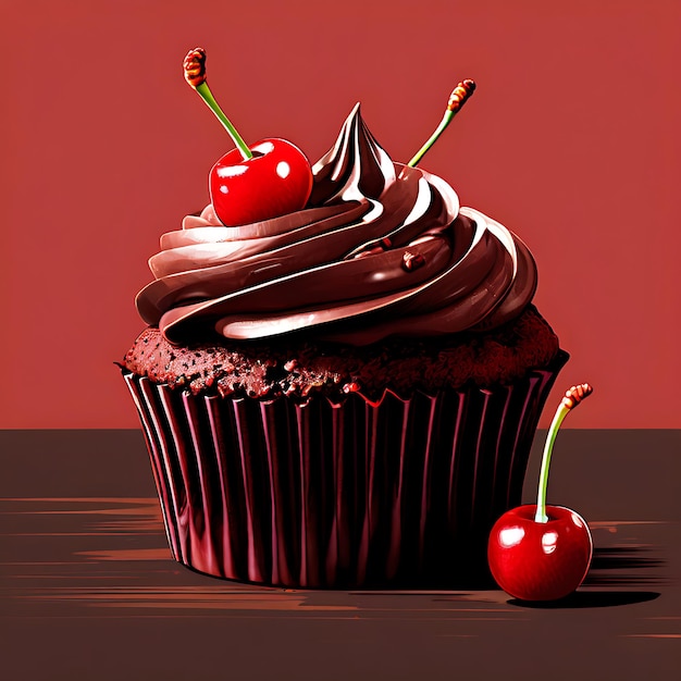 a cupcake with cherries and cherries on it