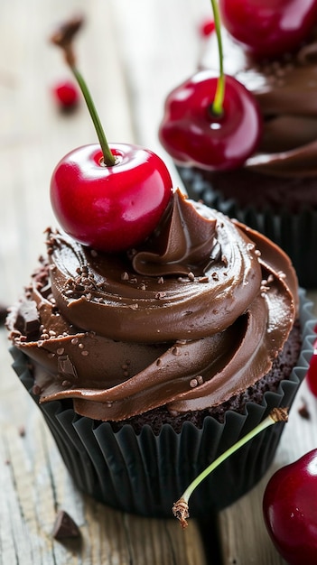 Cupcake with cherries Chocolate cake