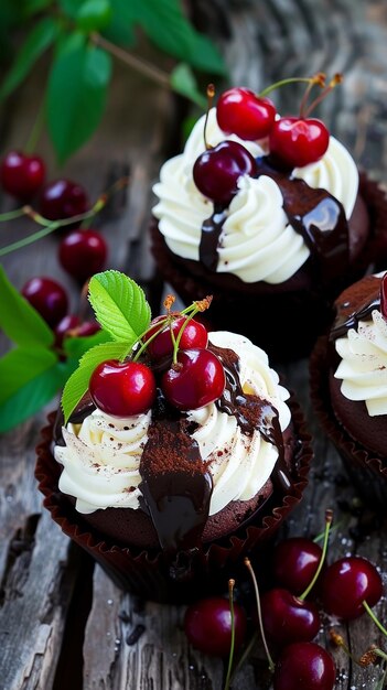 Cupcake with cherries Chocolate cake