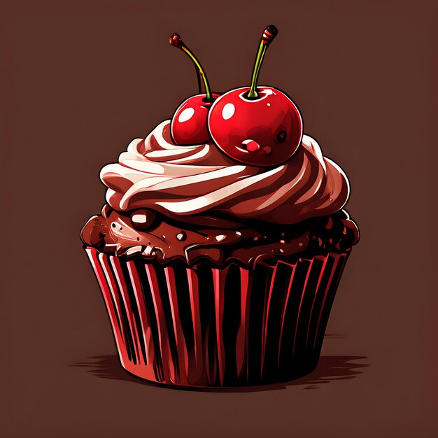 a cupcake with cherries on the top of it