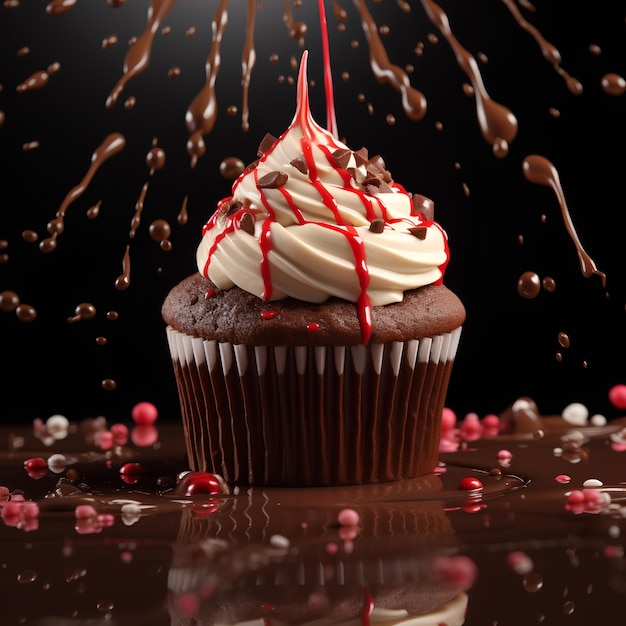 cupcake with chocolate and candy dripping down it