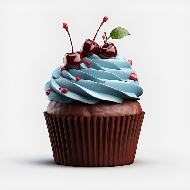 cupcake with chocolate and cherry on transparent background