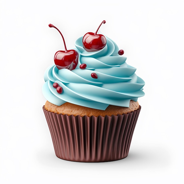 cupcake with chocolate and cherry on transparent background