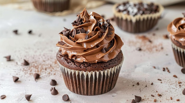 a cupcake with chocolate frosting and chocolate sprinkles on it