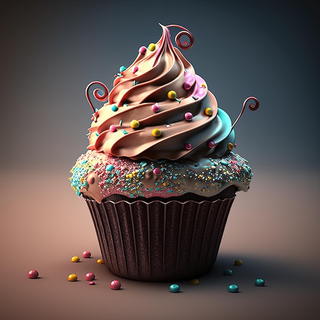 A cupcake with a chocolate frosting and sprinkles on it.