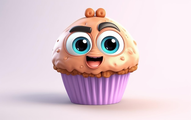 Photo a cupcake with a face made by the character creator.