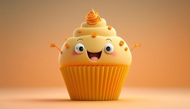 A cupcake with a face that says'happy birthday '