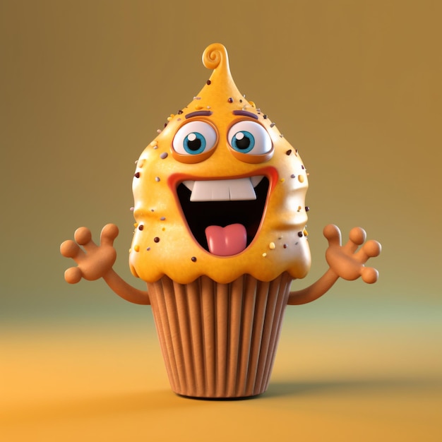 A cupcake with a face that says " monster " on it.