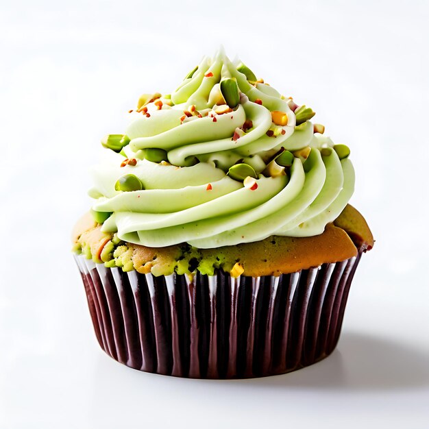 a cupcake with green icing and a brown cupcake with a green topping