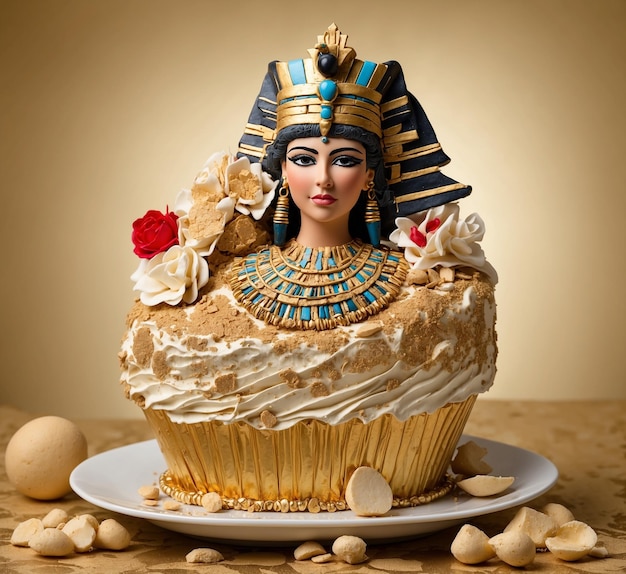 A cupcake with the image of the Egyptian queen on the top