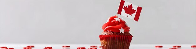 Cupcake with little Canadian flag Sweet dessert for holiday party Happy Canada day