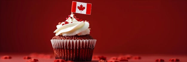 Cupcake with little Canadian flag Sweet dessert for holiday party Happy Canada day