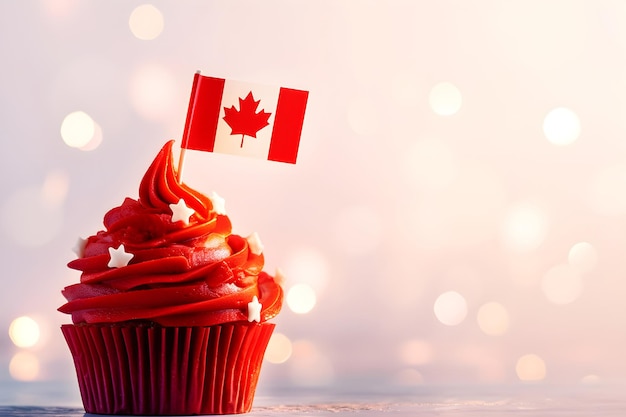 Cupcake with little Canadian flag Sweet dessert for holiday party Happy Canada day