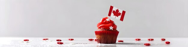 Cupcake with little Canadian flag Sweet dessert for holiday party Happy Canada day