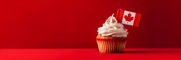 Cupcake with little Canadian flag Sweet dessert for holiday party Happy Canada day