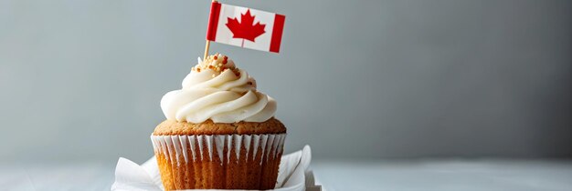 Cupcake with little Canadian flag Sweet dessert for holiday party Happy Canada day