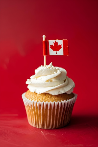 Cupcake with little Canadian flag Sweet dessert for holiday party Happy Canada day