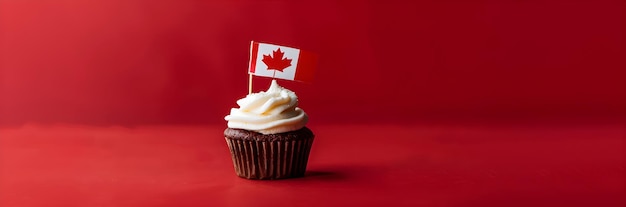 Cupcake with little Canadian flag Sweet dessert for holiday party Happy Canada day