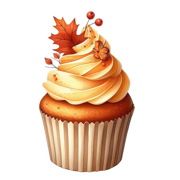 a cupcake with a maple leaf on the top