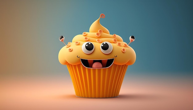 A cupcake with a monster face on it