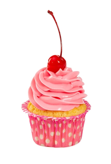 Cupcake with pink cremei in cocktail cherry