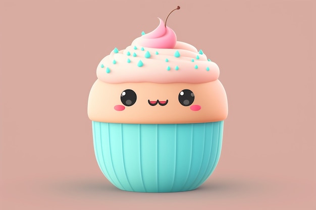 A cupcake with a pink face and a pink icing on it.