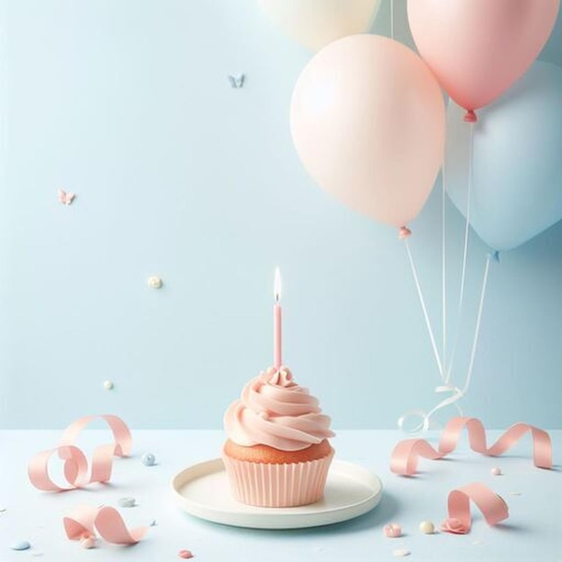 a cupcake with pink icing and a candle on it