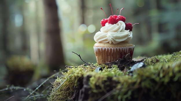 Photo a cupcake with pink icing and a candle on top of it