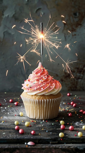 cupcake with sparkler for birthday and anniversary