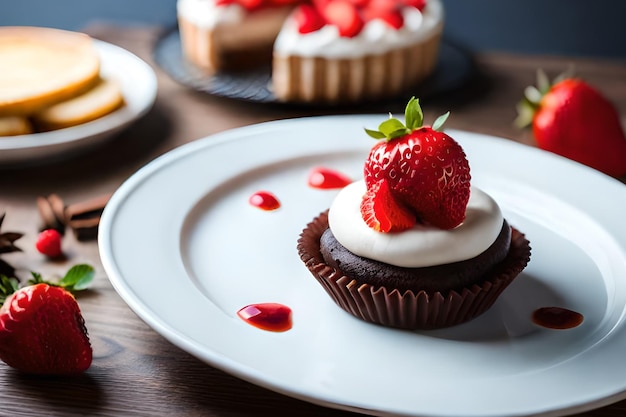 A cupcake with a strawberry on it