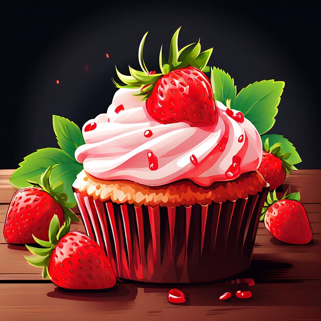 Photo a cupcake with a strawberry on the top of it