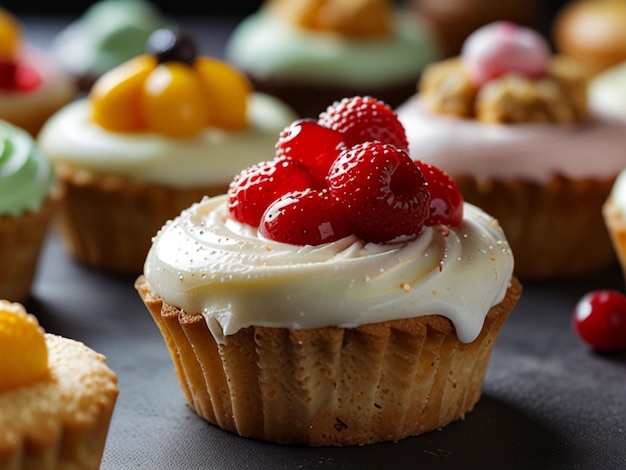 a cupcake with a strawberry on the top and a strawberry on the top