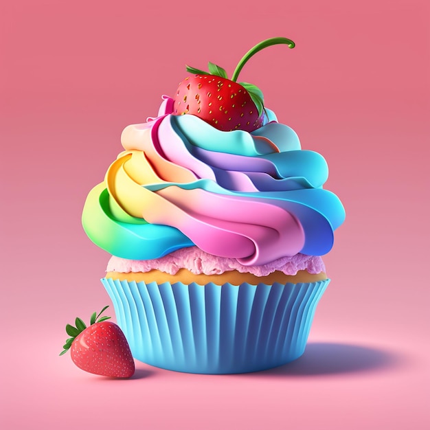 A cupcake with a strawberry on top