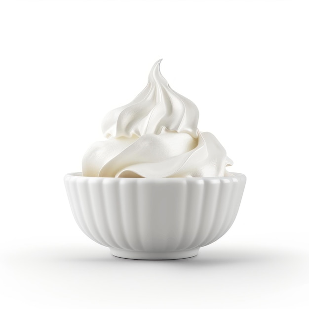 Photo a cupcake with whipped cream in it is in a white bowl