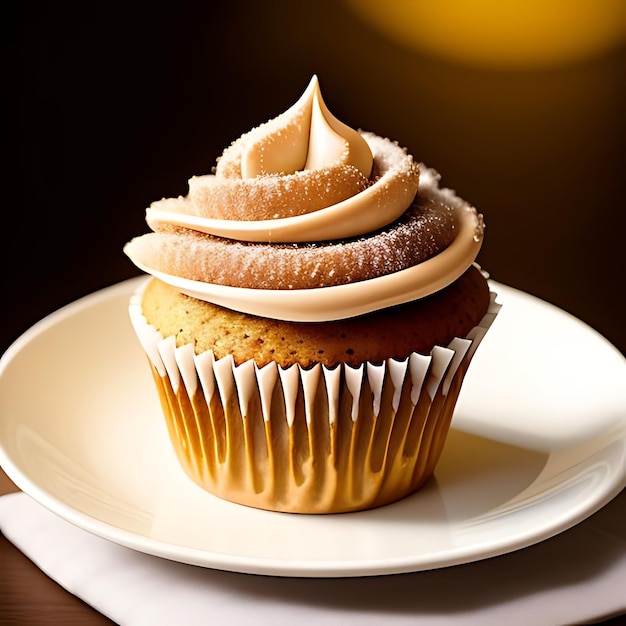 a cupcake with a white frosting and a cupcake on a plate